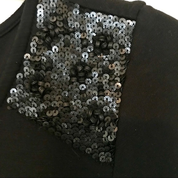 Black Peplum Top With Sequin Shoulder Detail - Picture 2 of 5